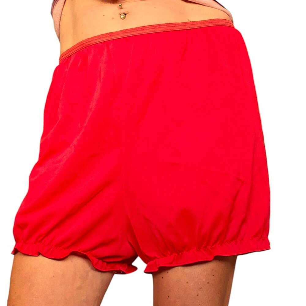 VTG 60s Red Nylon Bloomers‎ Pinup Sissy Size M To L Ruffle Leg Lingerie Shorts